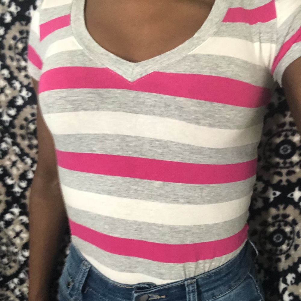 Women’s Stripped Pink and Grey VNeck Top
